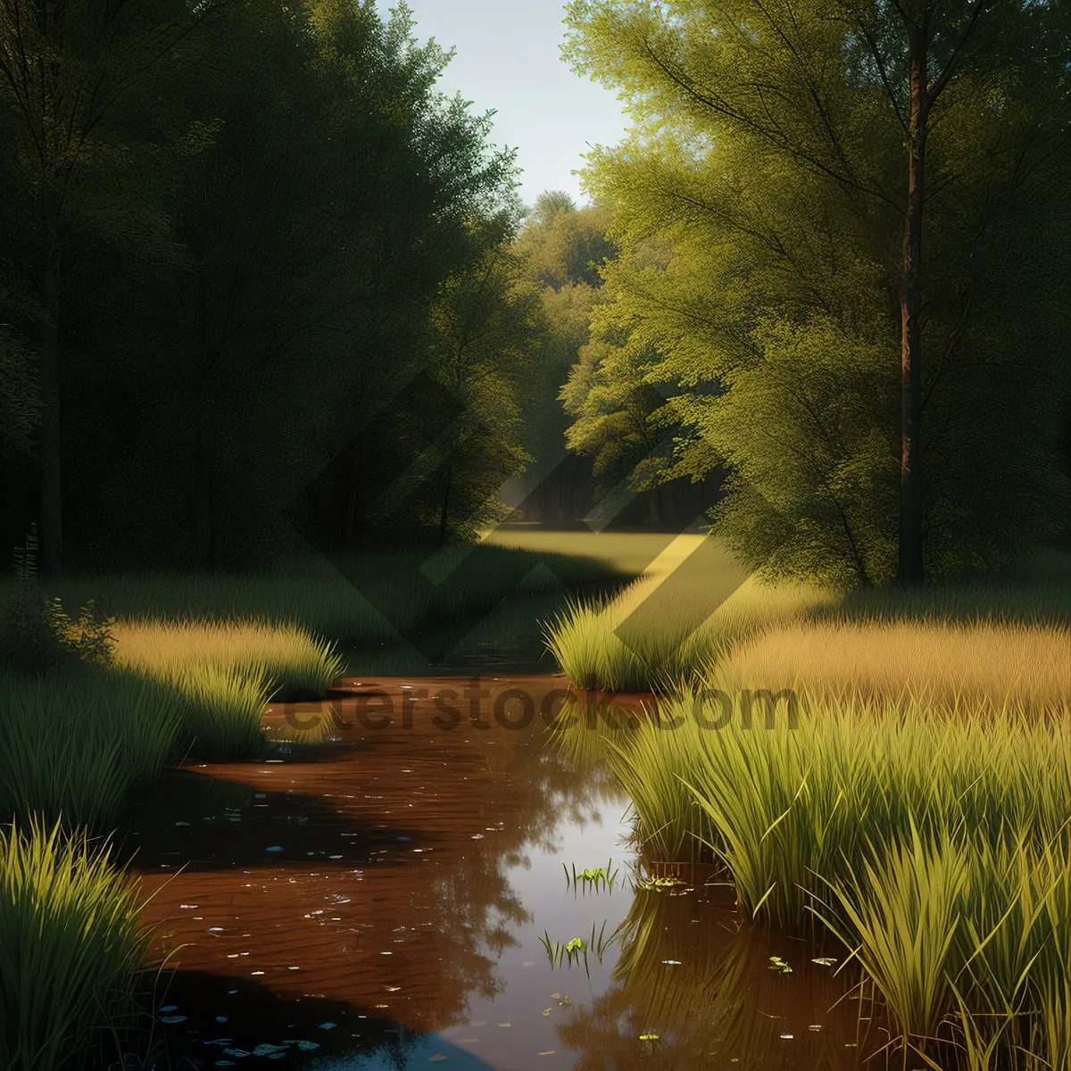 Picture of Serene River Flow through Autumn Forest