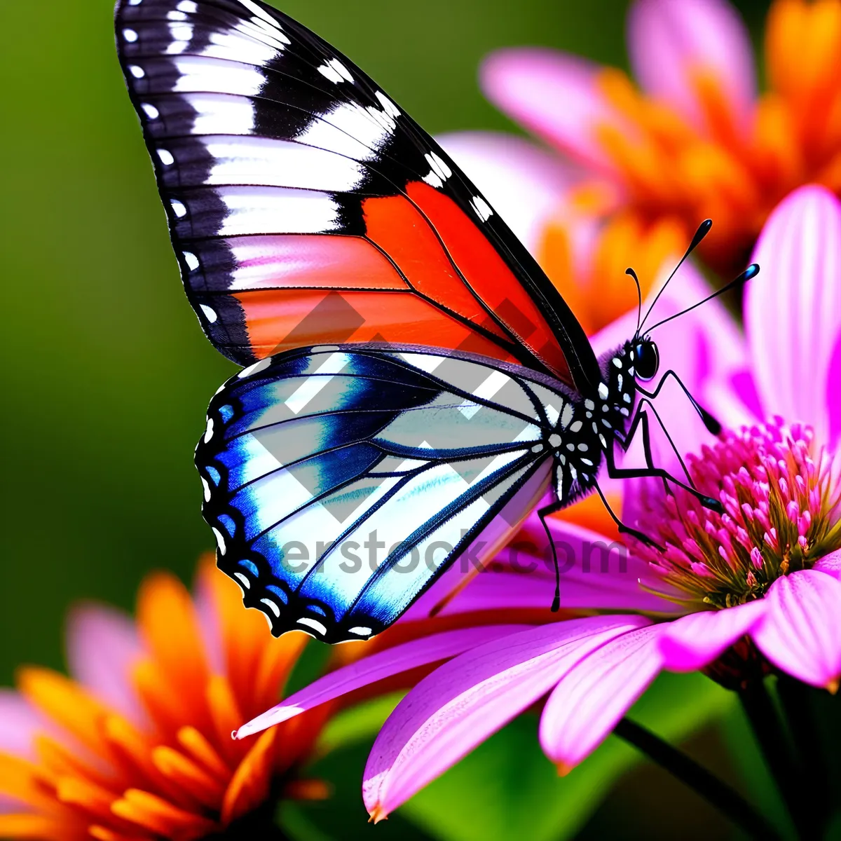 Picture of Vibrant Monarch Butterfly on Colorful Summer Blossoms