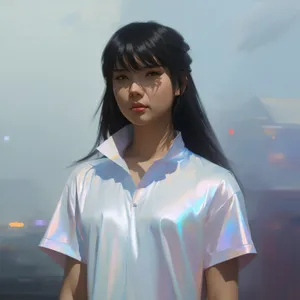 Smiling brunette adult professional model in business attire