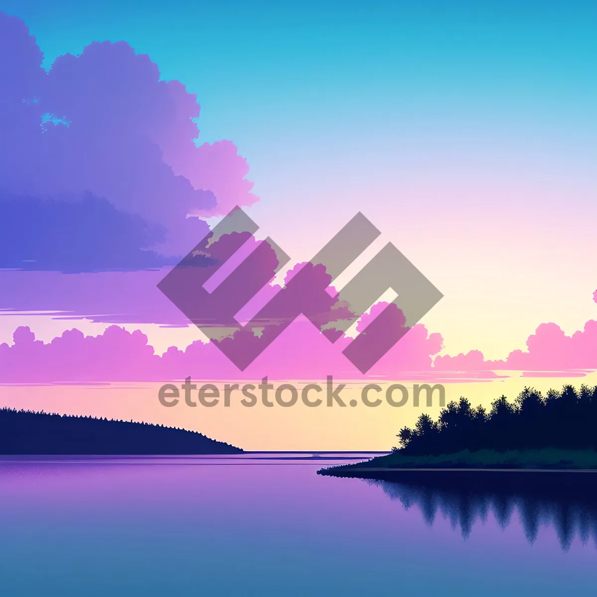 Picture of Serene Sunset Over Glittering Lake