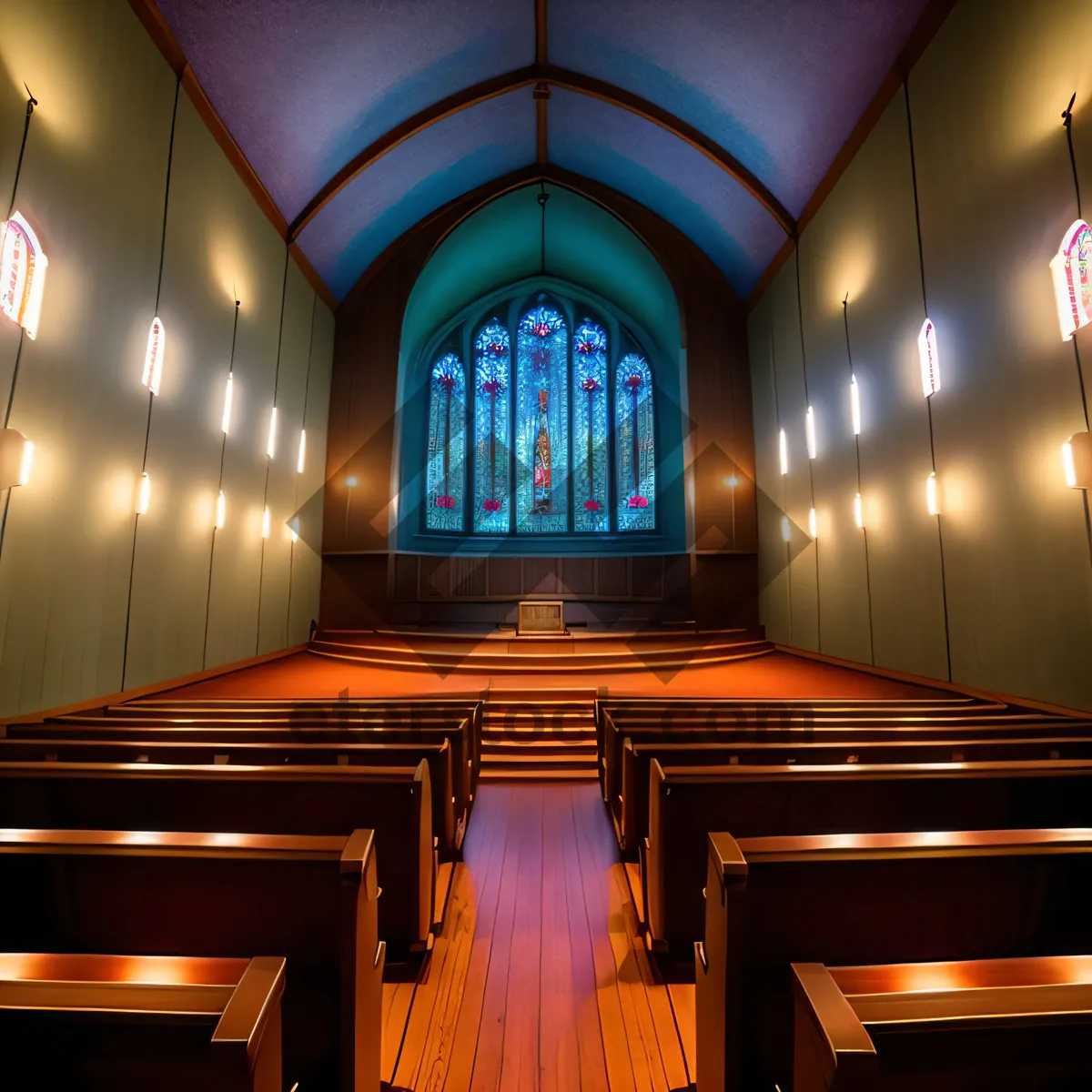 Picture of Iconic Cathedral Interior with Stained Glass Windows