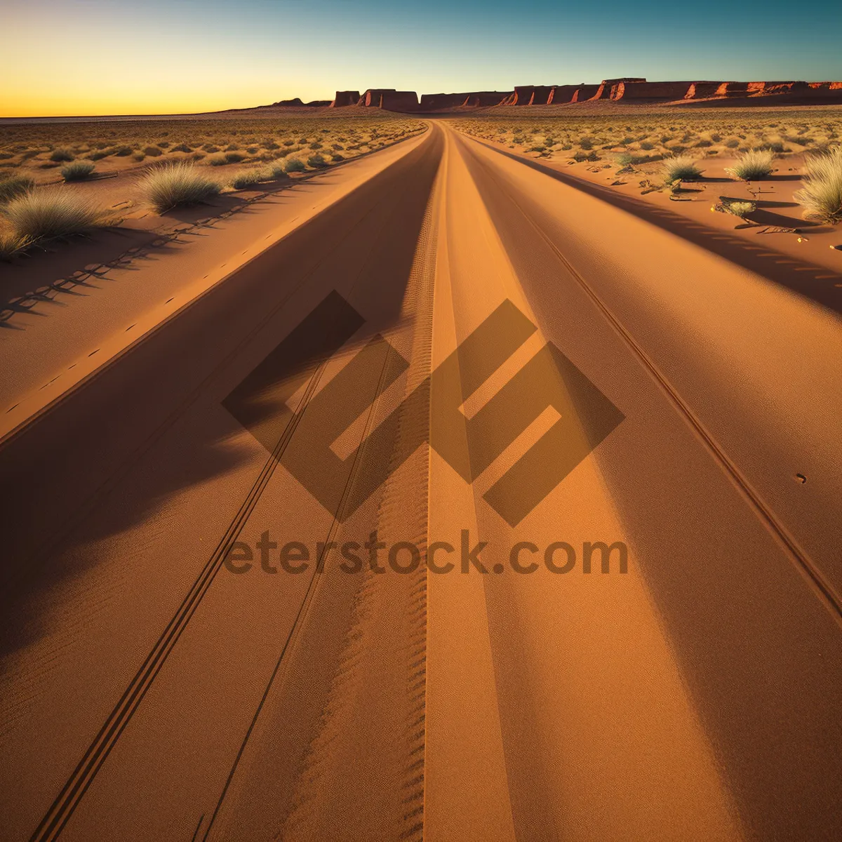 Picture of Speeding through Sky-Highway: Fast-Motion Car on Desert Road