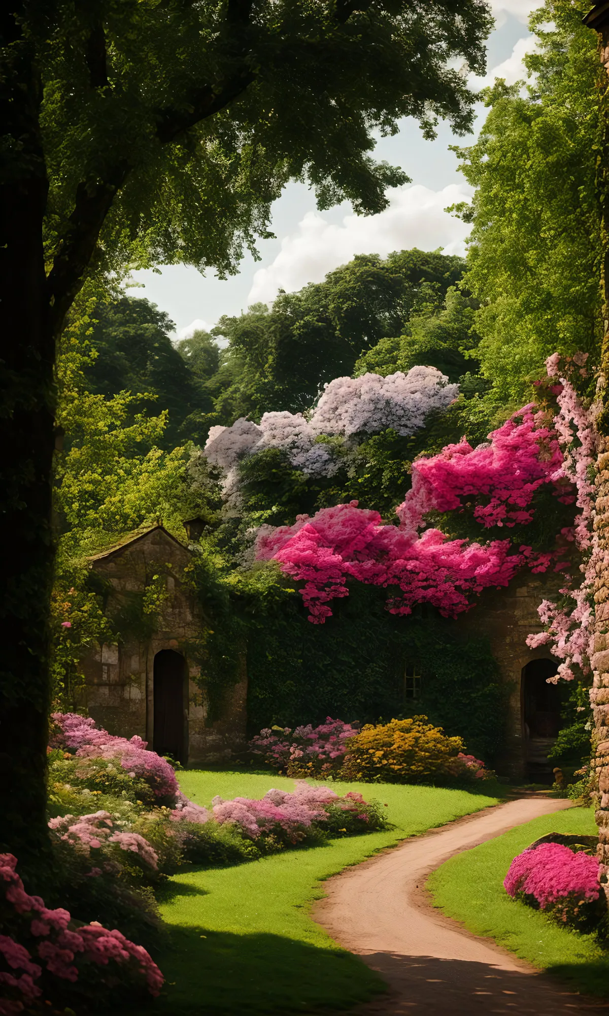 Picture of Colorful Autumn Park Landscape with Trees and Flowers