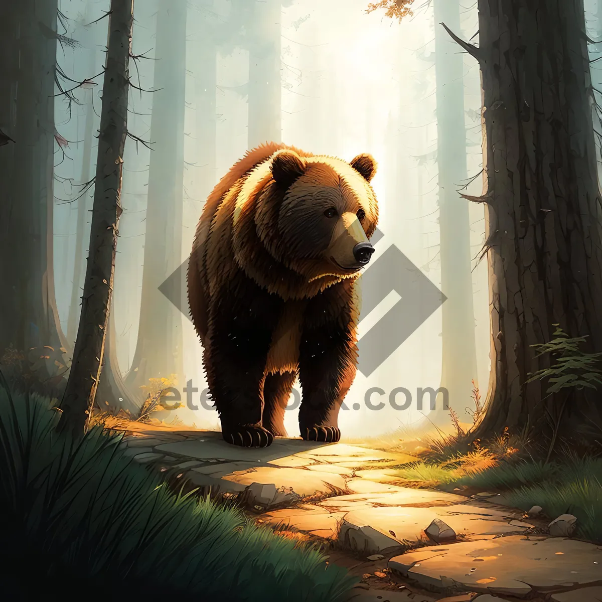 Picture of Majestic Brown Bear Roaming Wild in Menagerie