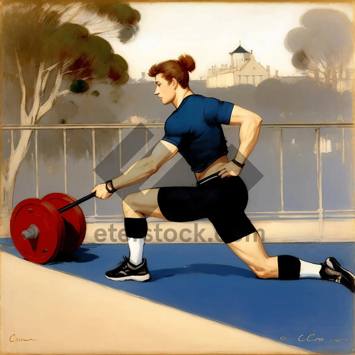 Picture of Active Man Lifting Weights in Gym