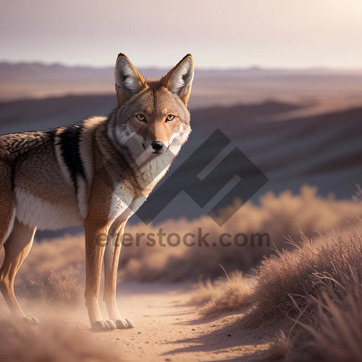 Picture of Wild Canine in the Wilderness: Coyote Meets Lion