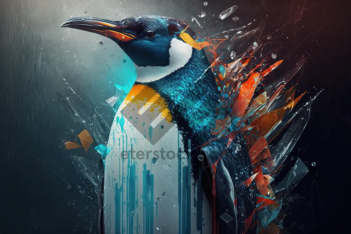 Picture of Colorful Aquatic Bird with Vibrant Beak in Water