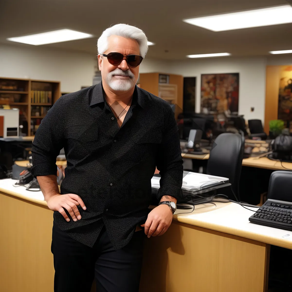 Picture of Confident businessman working on laptop at office desk