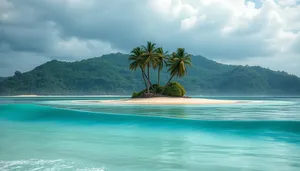 Tropical Paradise Beach Sunset with Palm Trees