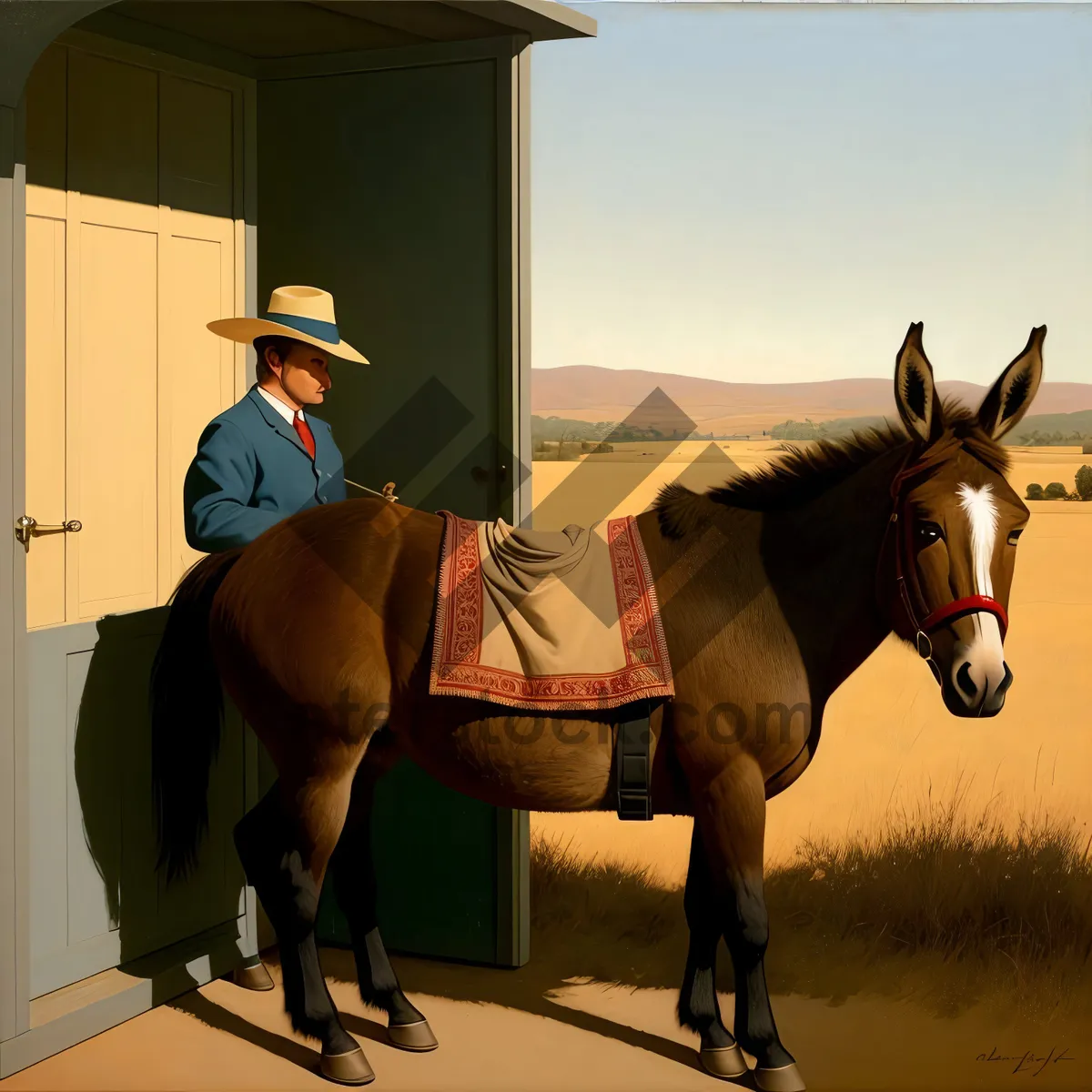 Picture of Elegant Brown Horse in Saddle Blanket