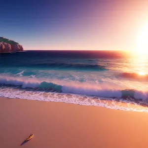 Golden Horizon: Serene Sunset over Beach"
(Note: The text is a suggestion for a short name of an image and can be customized according to your specific requirements)