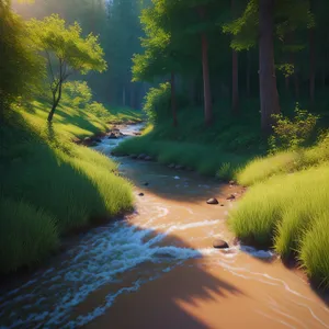 Serene River in a Lush Forest