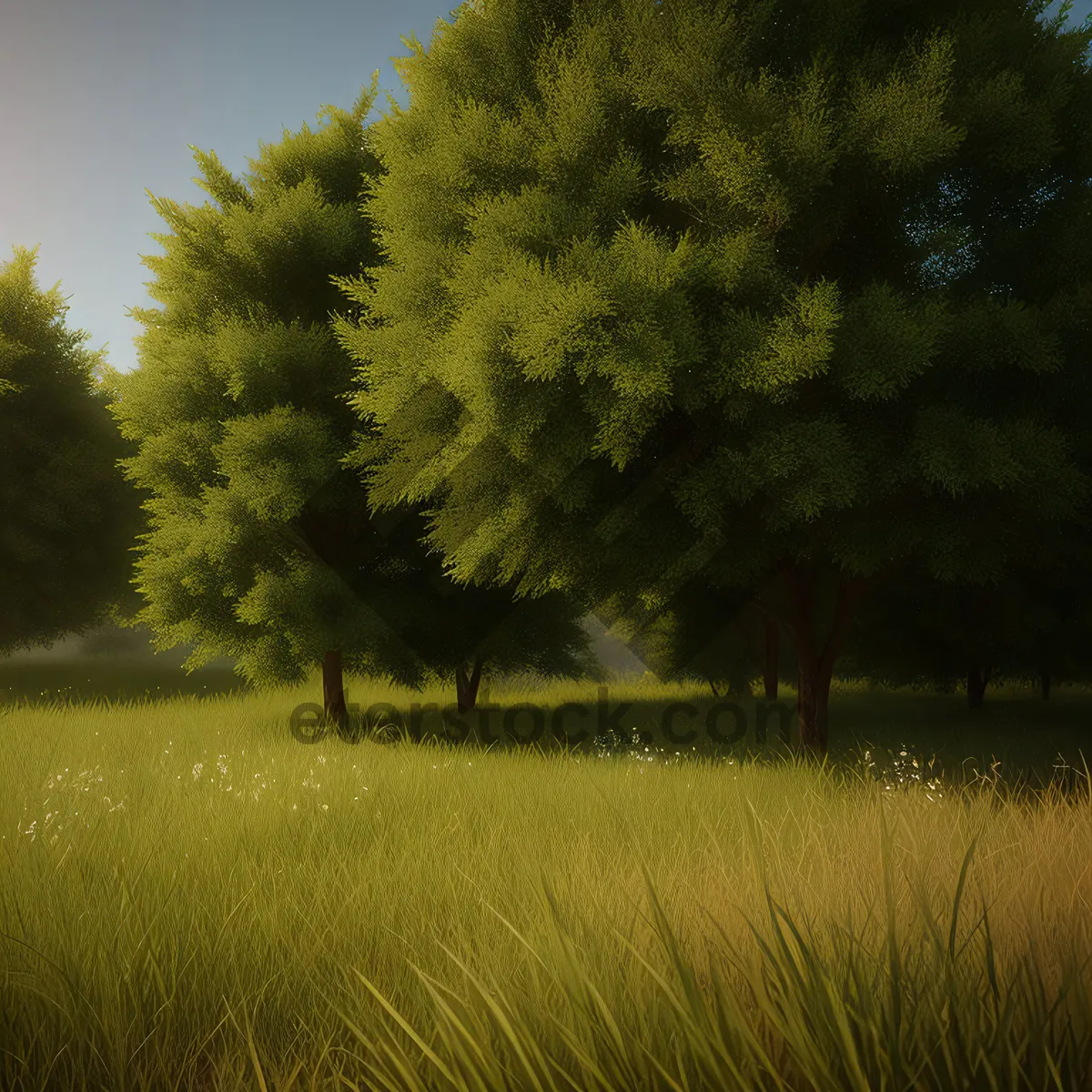 Picture of Rural Skyline - Serene Landscape with Lush Trees