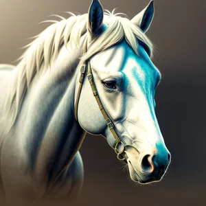 Stunning Brown Stallion with Bridle in Equestrian Portrait
