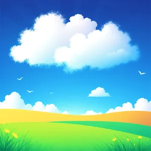 Vibrant Summer Sky Over Green Meadow