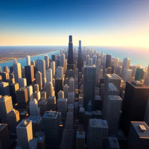 Downtown Twilight: Urban Skyscraper Skyline at Sunset