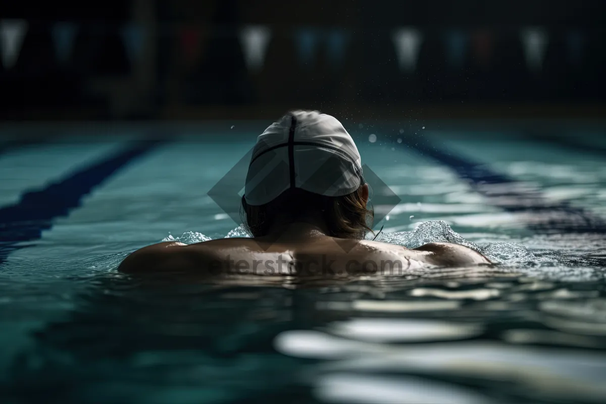 Picture of Beach hat floating in pool with seagull