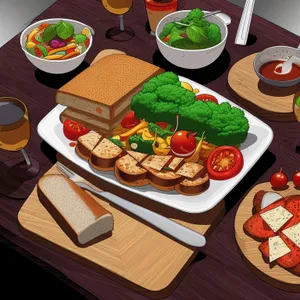 Healthy gourmet lunch plate with fresh salad and meat