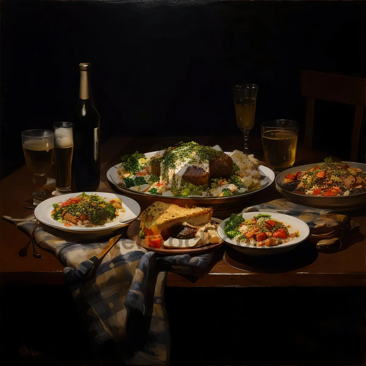 Picture of Gourmet Pizza on Dining Table in Restaurant