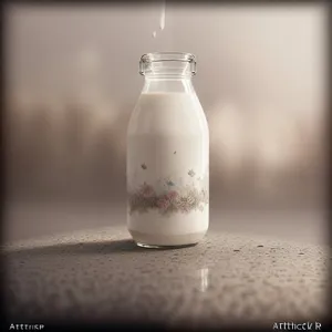 Refreshing Milk in Transparent Glass Bottle with Saltshaker