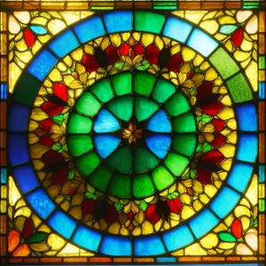 Colorful Mosaic Glass Window Decor in Old Architecture