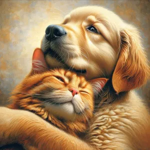 Golden Retriever With Ginger Cat