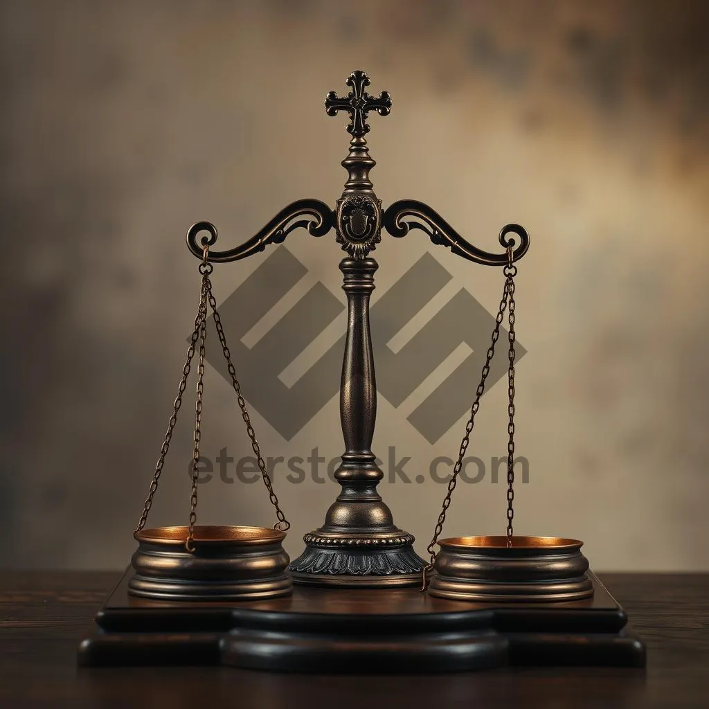 Picture of 3D gold scale balancing justice for law and money.