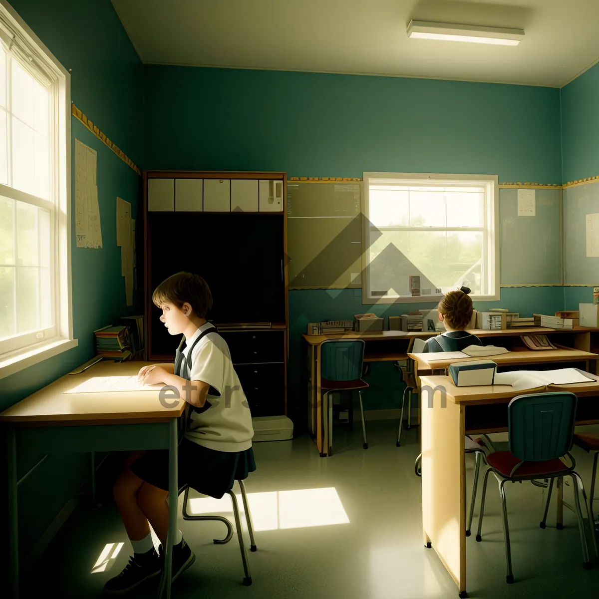 Picture of Modern Restaurant Interior with Stylish Wooden Furniture