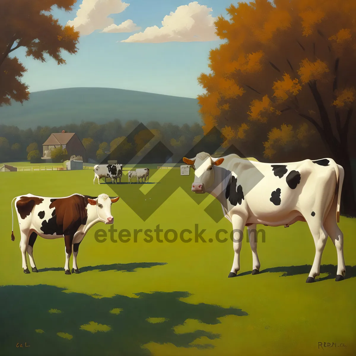 Picture of Rural Cattle Grazing in Meadow