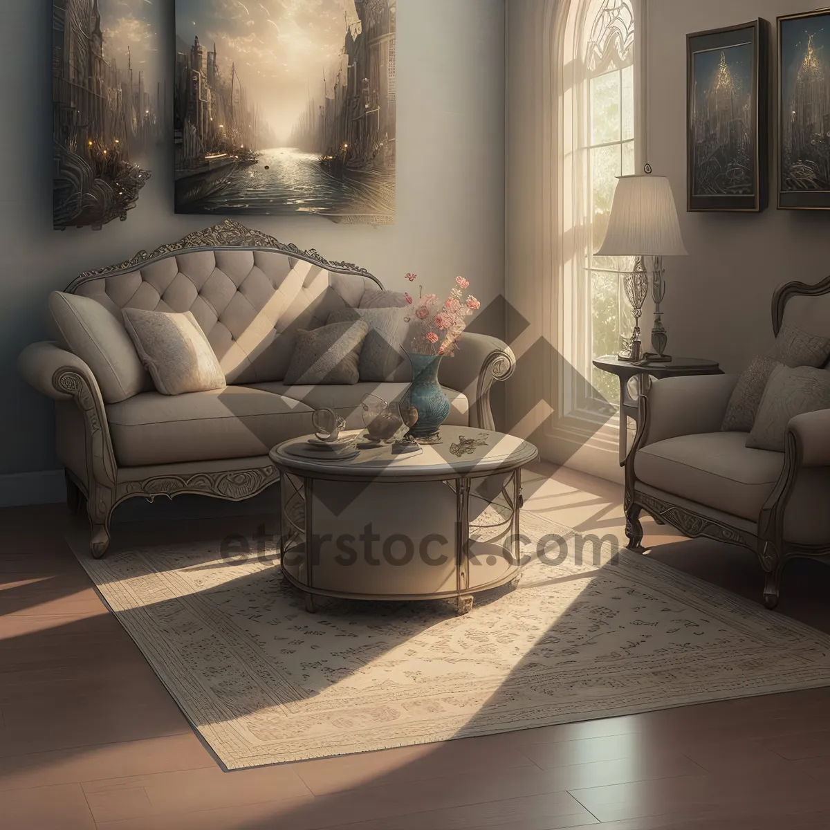 Picture of Modern Interior with Comfortable Sofa and Stylish Furniture