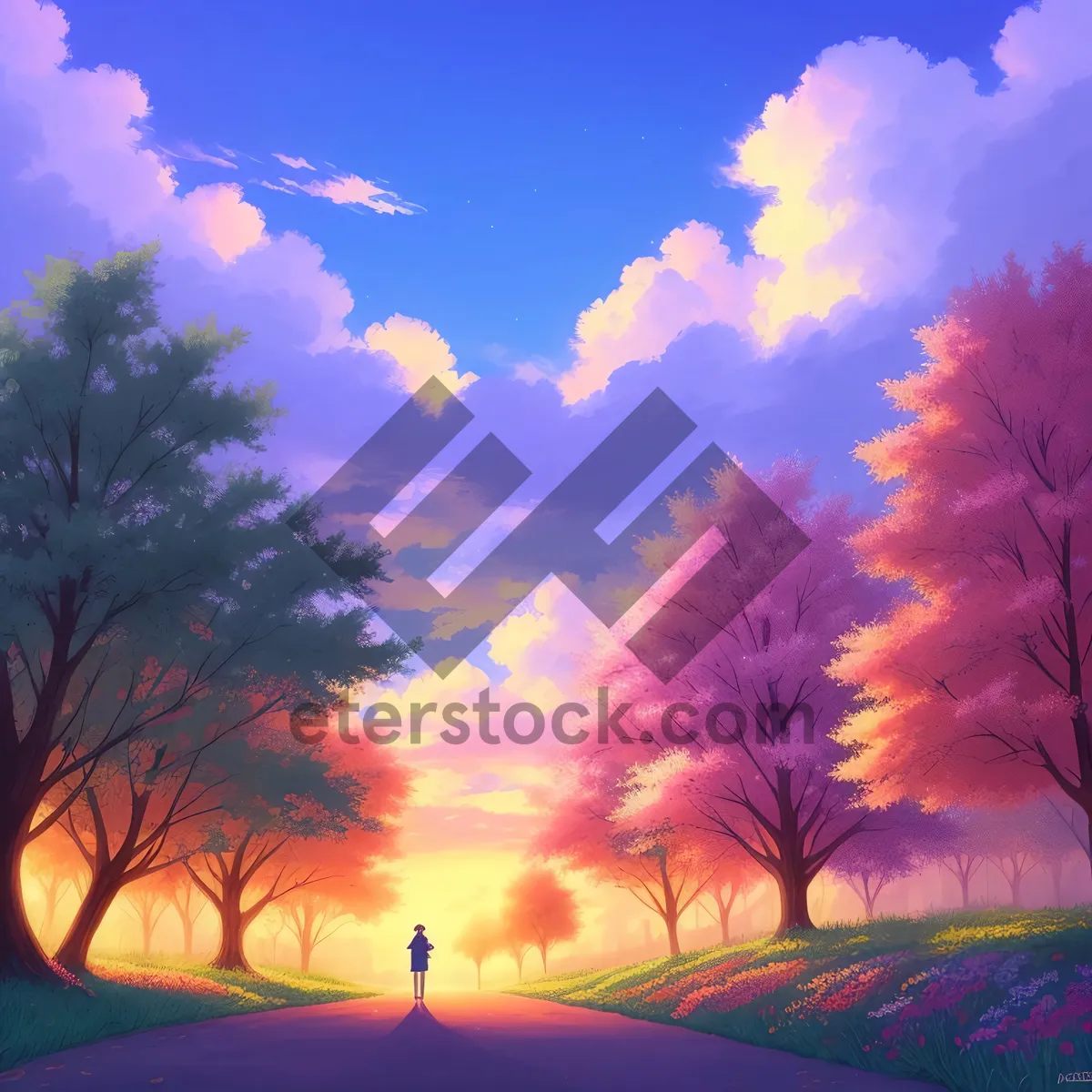 Picture of Sunset Silhouette over Majestic Summer Landscape