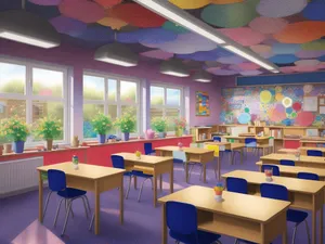 Modern interior design of empty restaurant dining room