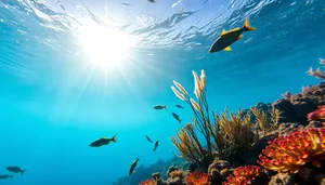 Tropical Sunlit Ray Fish Swimming in Coral Reef