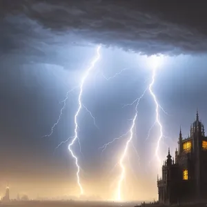 Powerful Storm Lighting over Night City Landscape