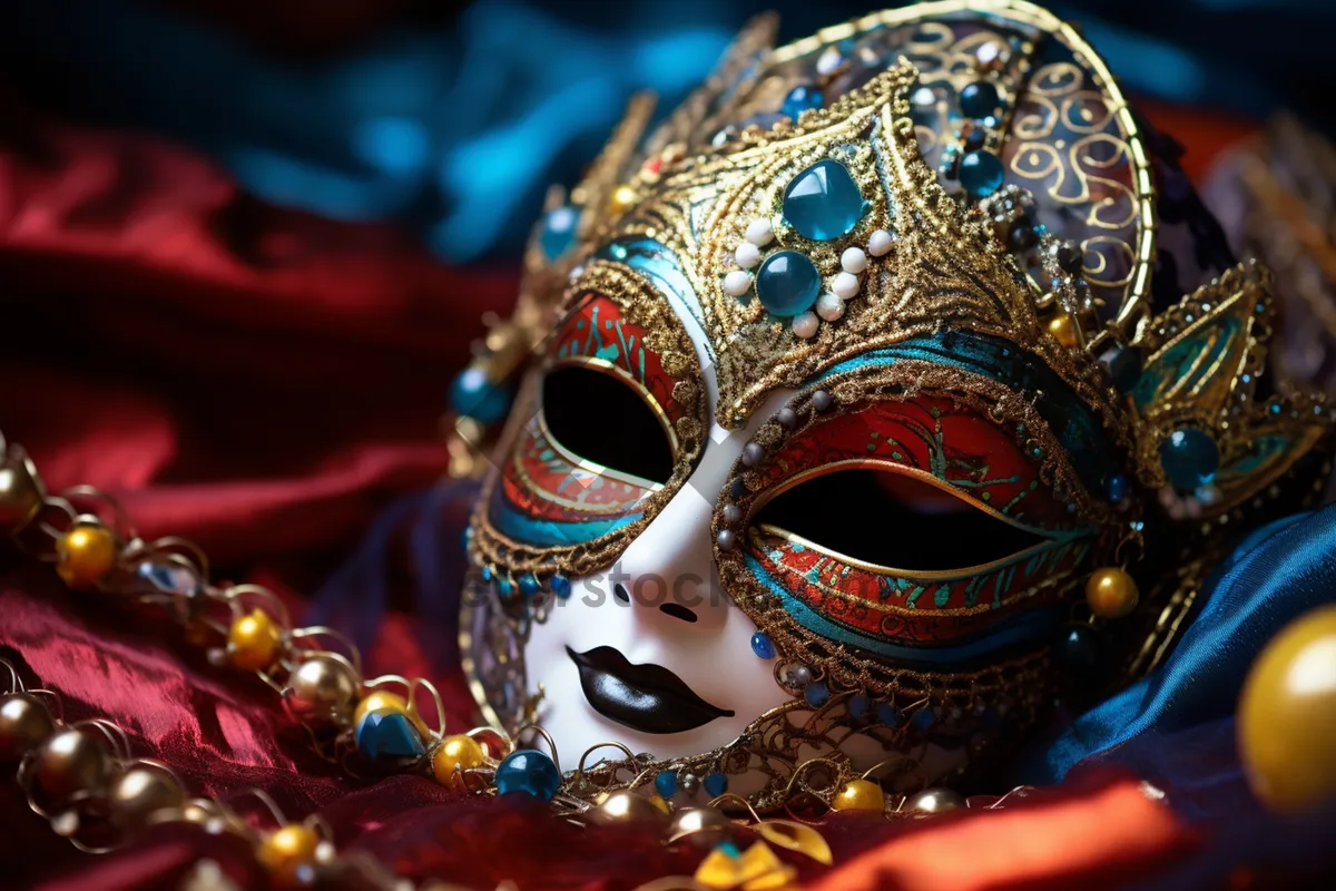 Picture of Golden Venetian Carnival Mask: Mysterious Fantasy Portrait