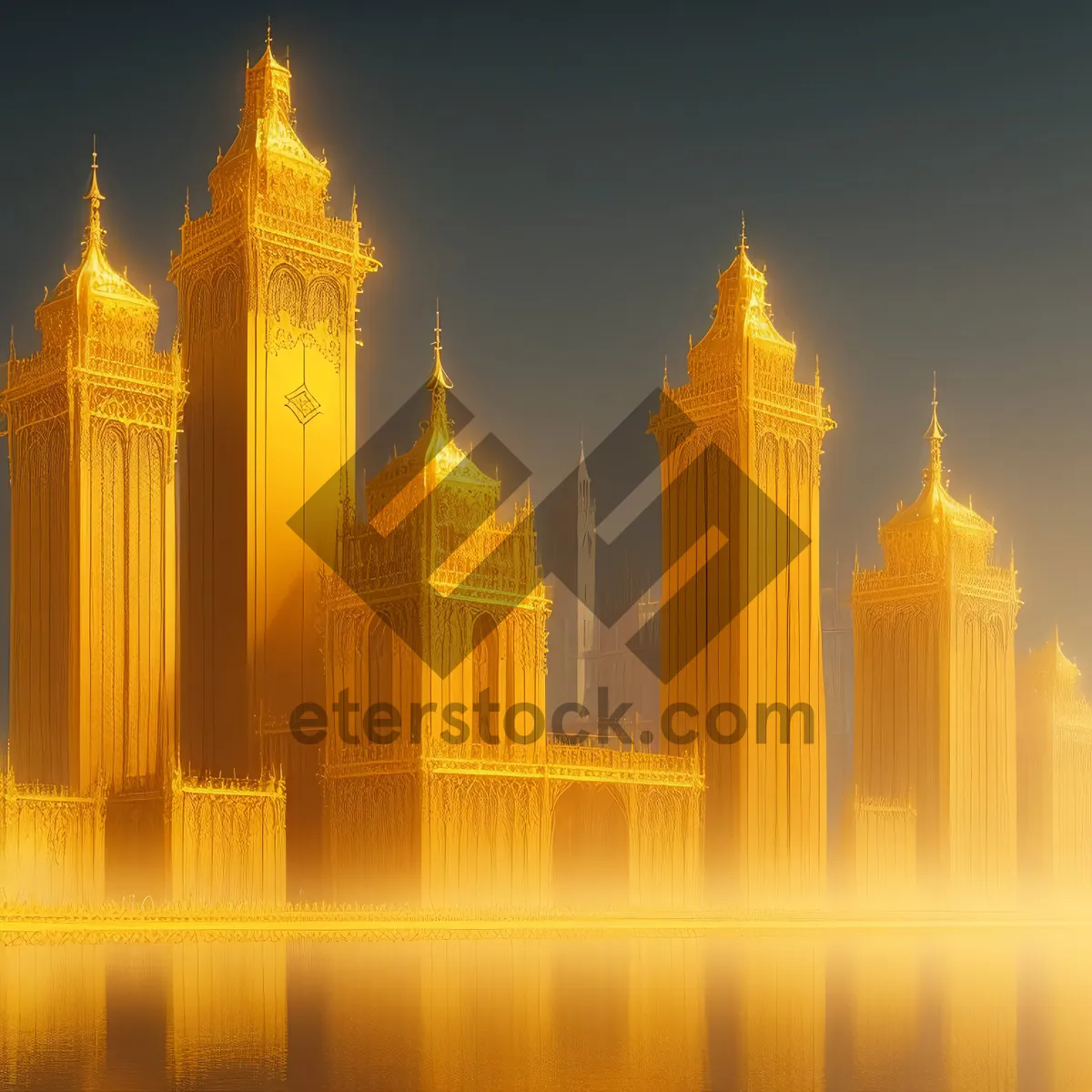 Picture of Iconic London Landmarks Reflected in River Thames at Night