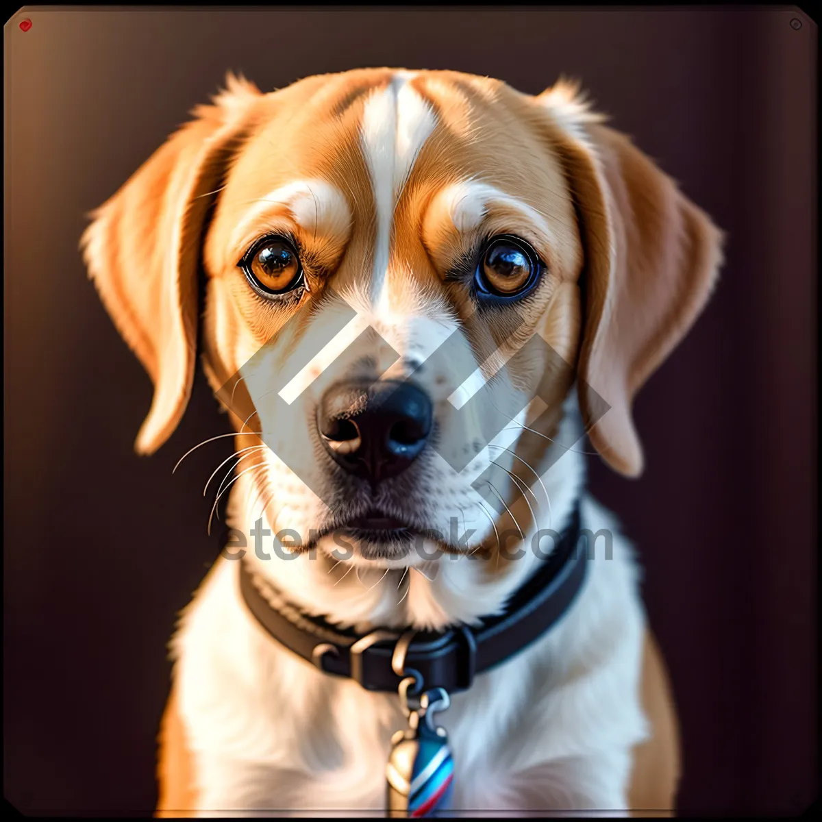 Picture of Adorable Beagle Puppy Sitting with Brown Collar