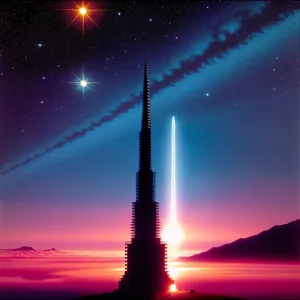 Starry Rocket Tower Pierces Night's Sky