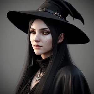 Pretty Lady in Black Cloak with Stylish Cap