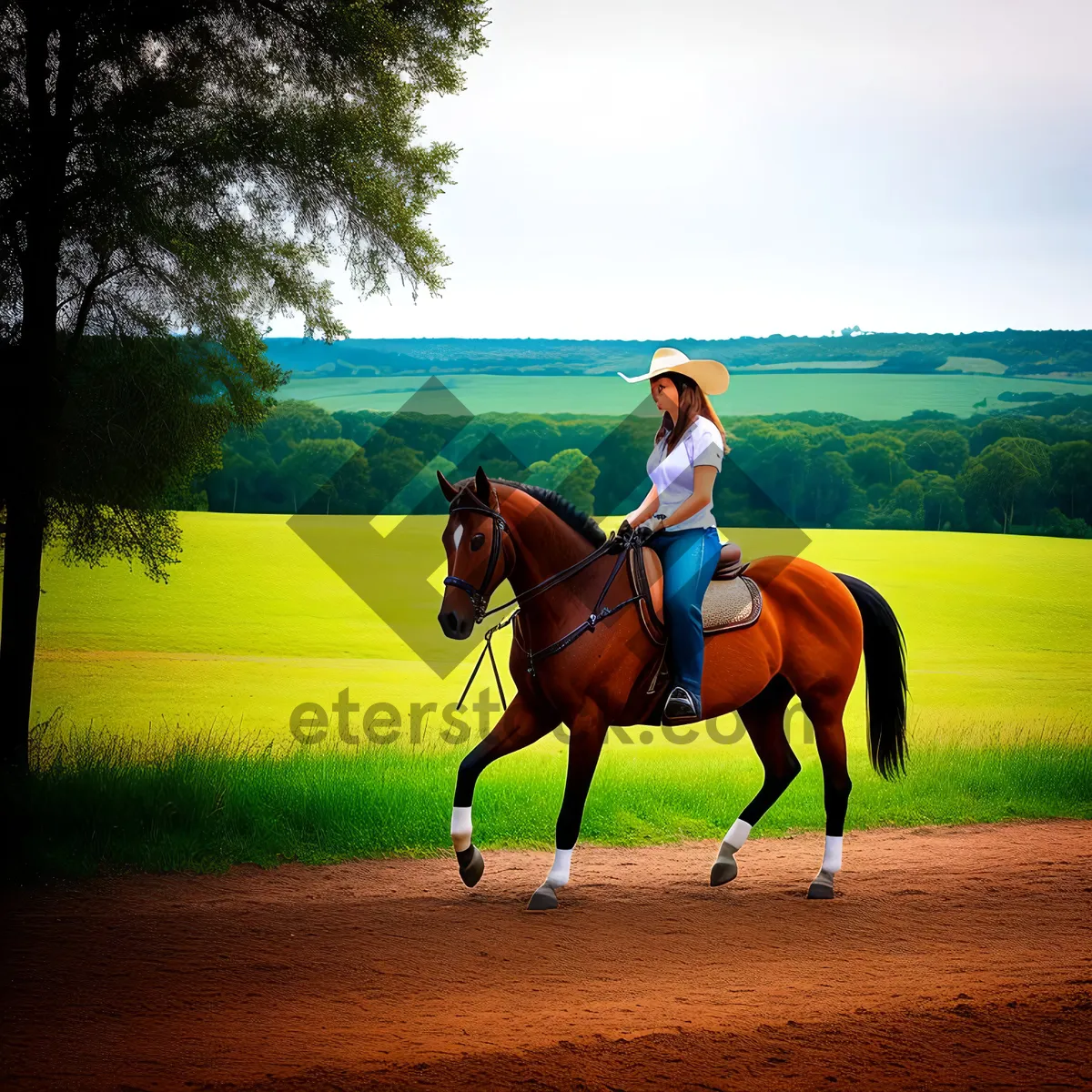 Picture of Stunning Stallion Galloping Through Rural Grass Field