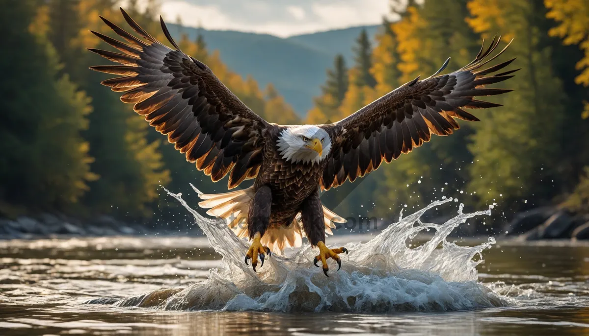 Picture of Bird of prey soaring with wide wingspan in flight.