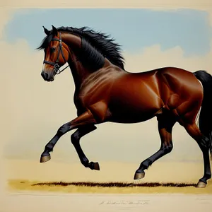 Brown Thoroughbred Stallion Running Through Meadow