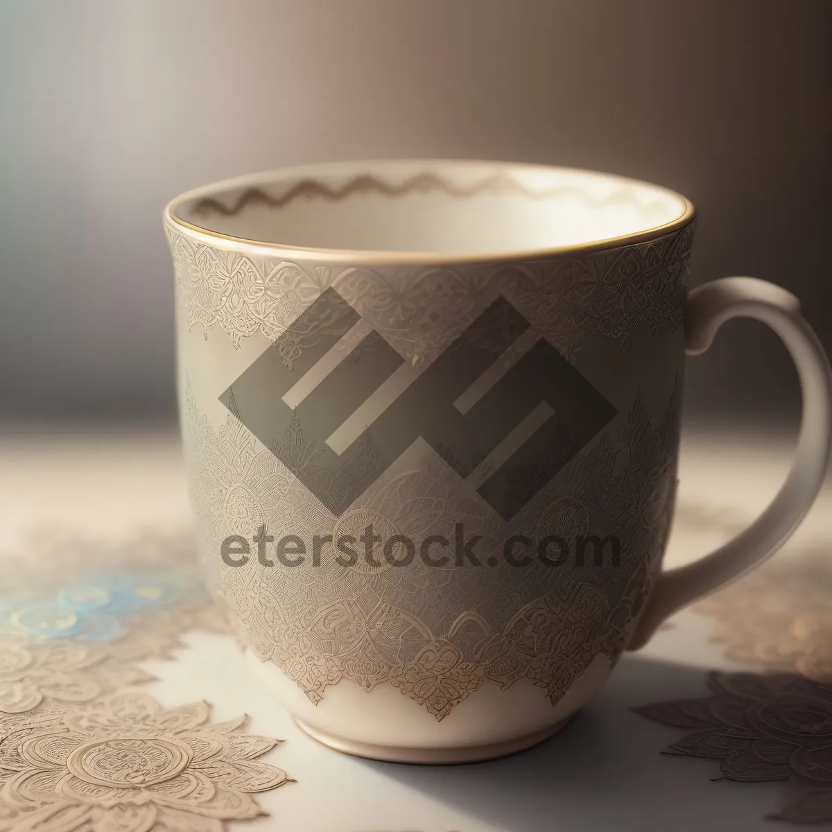 Picture of Hot Coffee Mug on Breakfast Table with Saucer