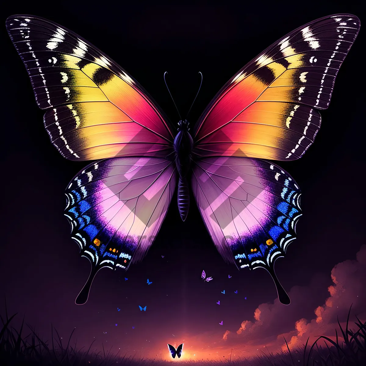 Picture of Colorful Butterfly Wing Design - Vibrant Art with Light