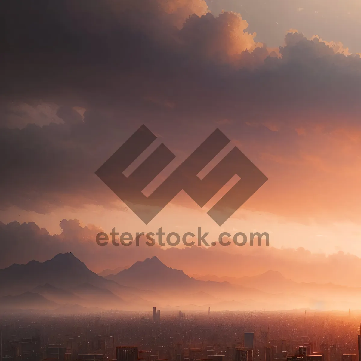 Picture of Vibrant Sunset Over Majestic Mountains