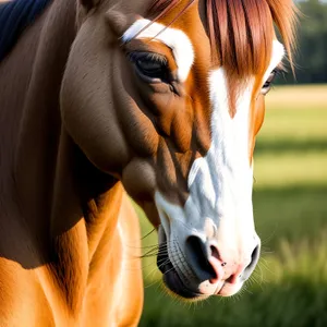 Pretty woman with binoculars examining horse