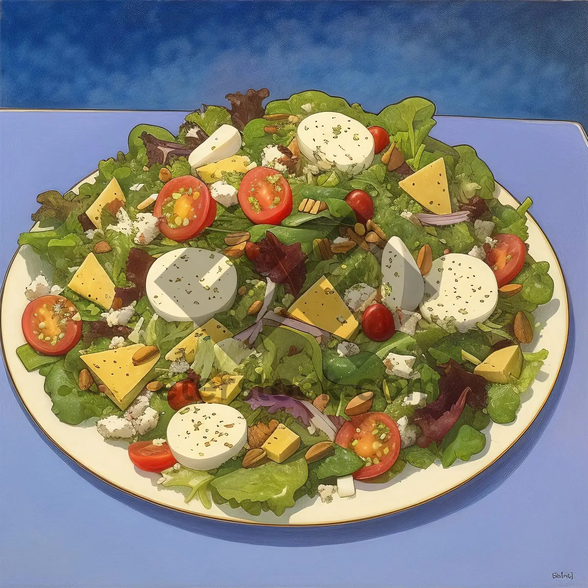 Picture of Delicious Gourmet Plate with Fresh Vegetables and Cheese