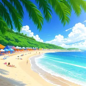 Paradise Waves: Serene Tropical Beachscape under Sunny Skies