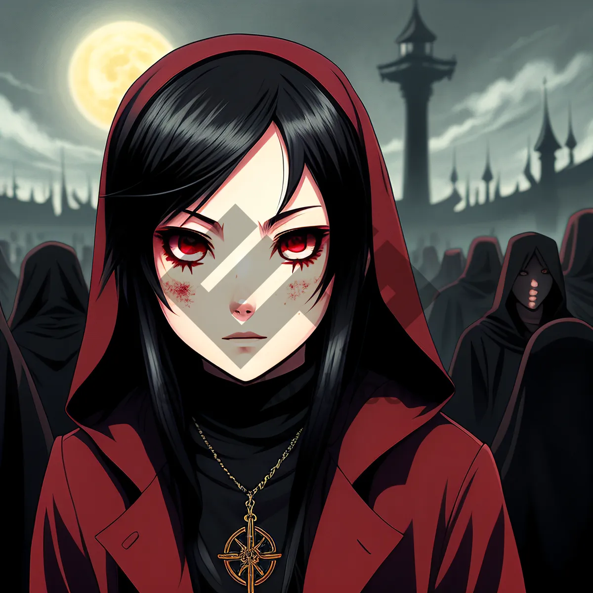 Picture of Black Cloaked Fashion Portrait: Alluring Lady with Mysterious Eyes