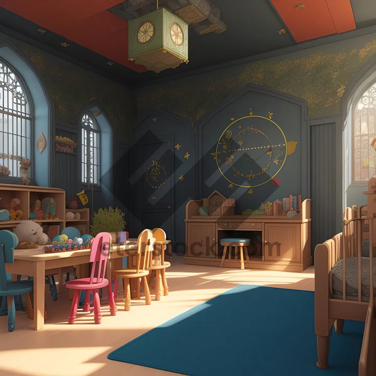 Picture of Modern Interior Hall with Wood Furniture and Floor